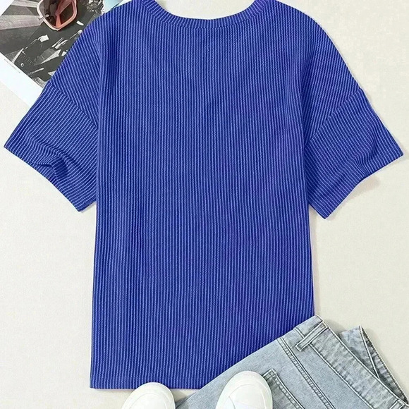 Royal Blue Casual Women's Twisted Threaded Short-Sleeved T-Shirt - Picture 7 of 8
